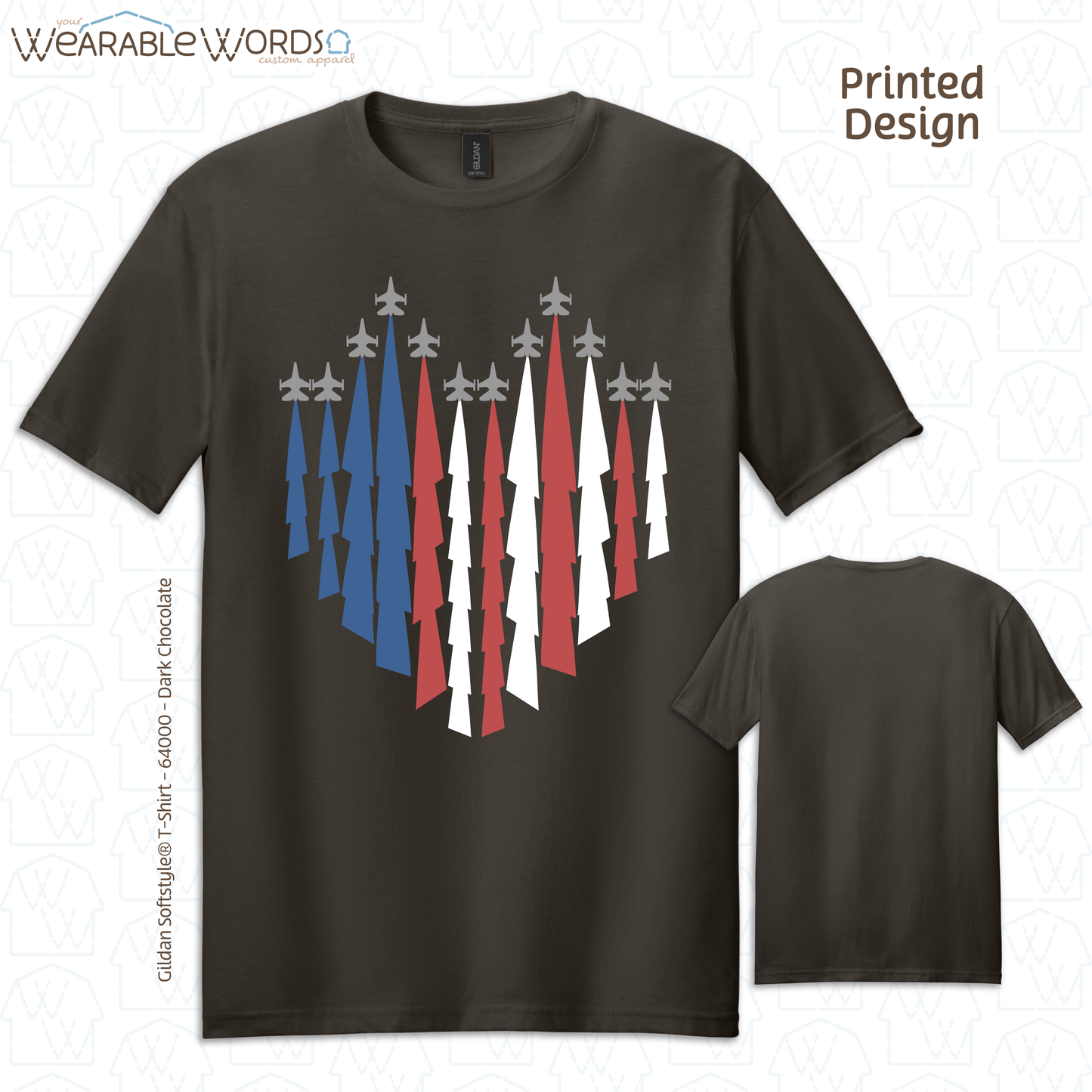 American Jets Graphic Tee | Red White Blue Jetstream Heart Print | Unisex T-Shirt