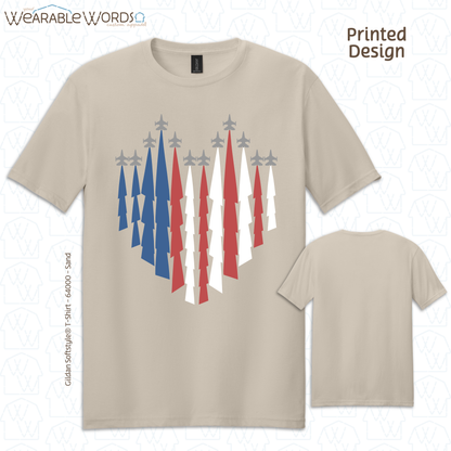 American Jets Graphic Tee | Red White Blue Jetstream Heart Print | Unisex T-Shirt