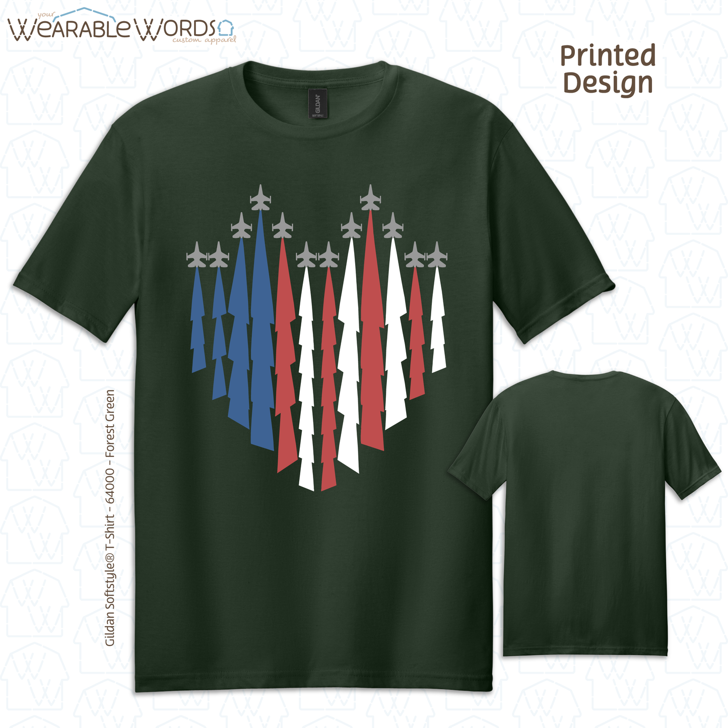 American Jets Graphic Tee | Red White Blue Jetstream Heart Print | Unisex T-Shirt