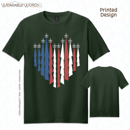 American Jets Graphic Tee | Red White Blue Jetstream Heart Print | Unisex T-Shirt