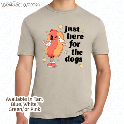 Just Here For The Dogs Graphic Tee | Cute Pastel Hot Dog Character Summer Stars Print | Unisex T-Shirt