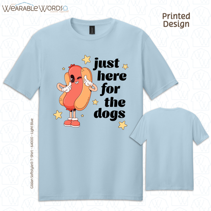 Just Here For The Dogs Graphic Tee | Cute Pastel Hot Dog Character Summer Stars Print | Unisex T-Shirt