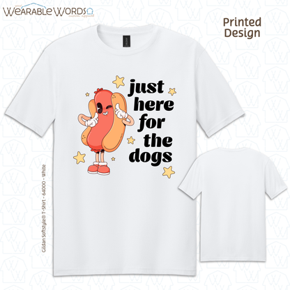 Just Here For The Dogs Graphic Tee | Cute Pastel Hot Dog Character Summer Stars Print | Unisex T-Shirt