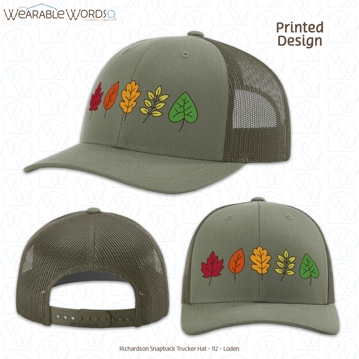 Fall Leaves Graphic Hat | Simple Colorful Autumn Changing Tree Leaf Print | Unisex Mesh Snapback
