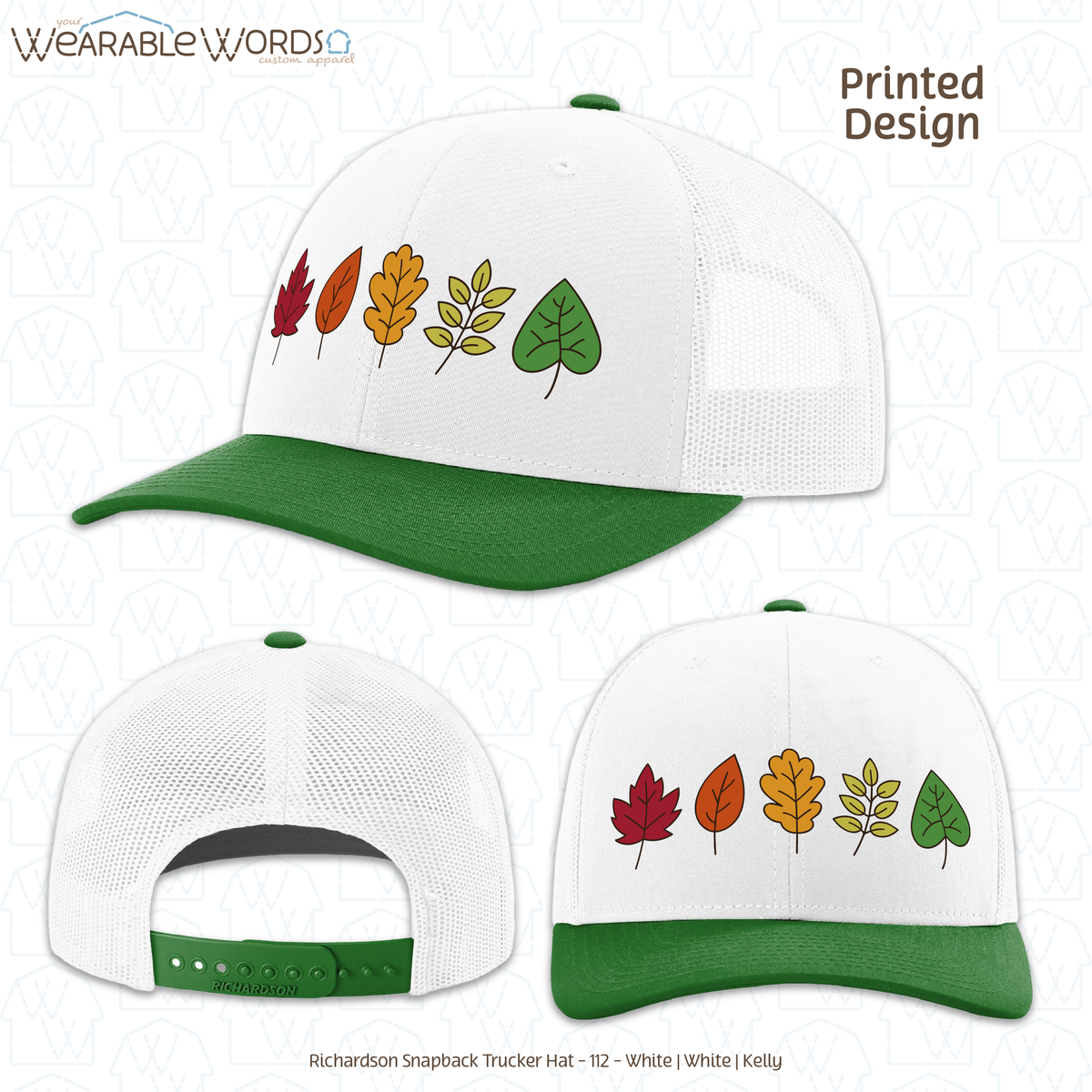 Fall Leaves Graphic Hat | Simple Colorful Autumn Changing Tree Leaf Print | Unisex Mesh Snapback