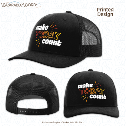 Make Today Count Graphic Hat | Red Orange Yellow Motivational Sunshine Print | Unisex Mesh Snapback