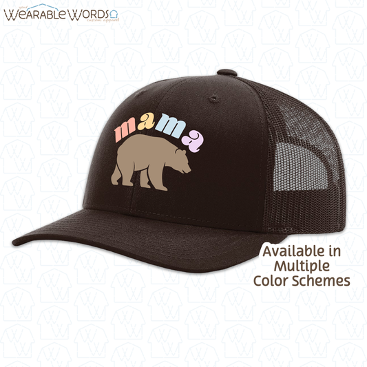 Mama Bear Graphic Hat | Cute Colorful Pastel Print | Unisex Mesh Snapback
