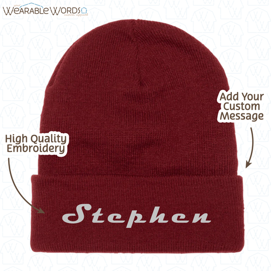 Custom Name Embroidered Hat | Maroon Cuffed Beanie