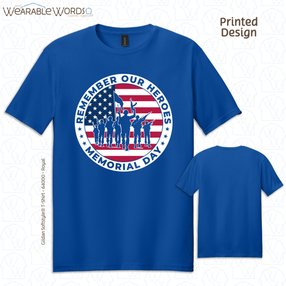 Remember Our Heroes Memorial Day Graphic Tee | American Flag Military Soldiers Circle Print | Unisex T-Shirt
