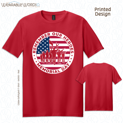 Remember Our Heroes Memorial Day Graphic Tee | American Flag Military Soldiers Circle Print | Unisex T-Shirt