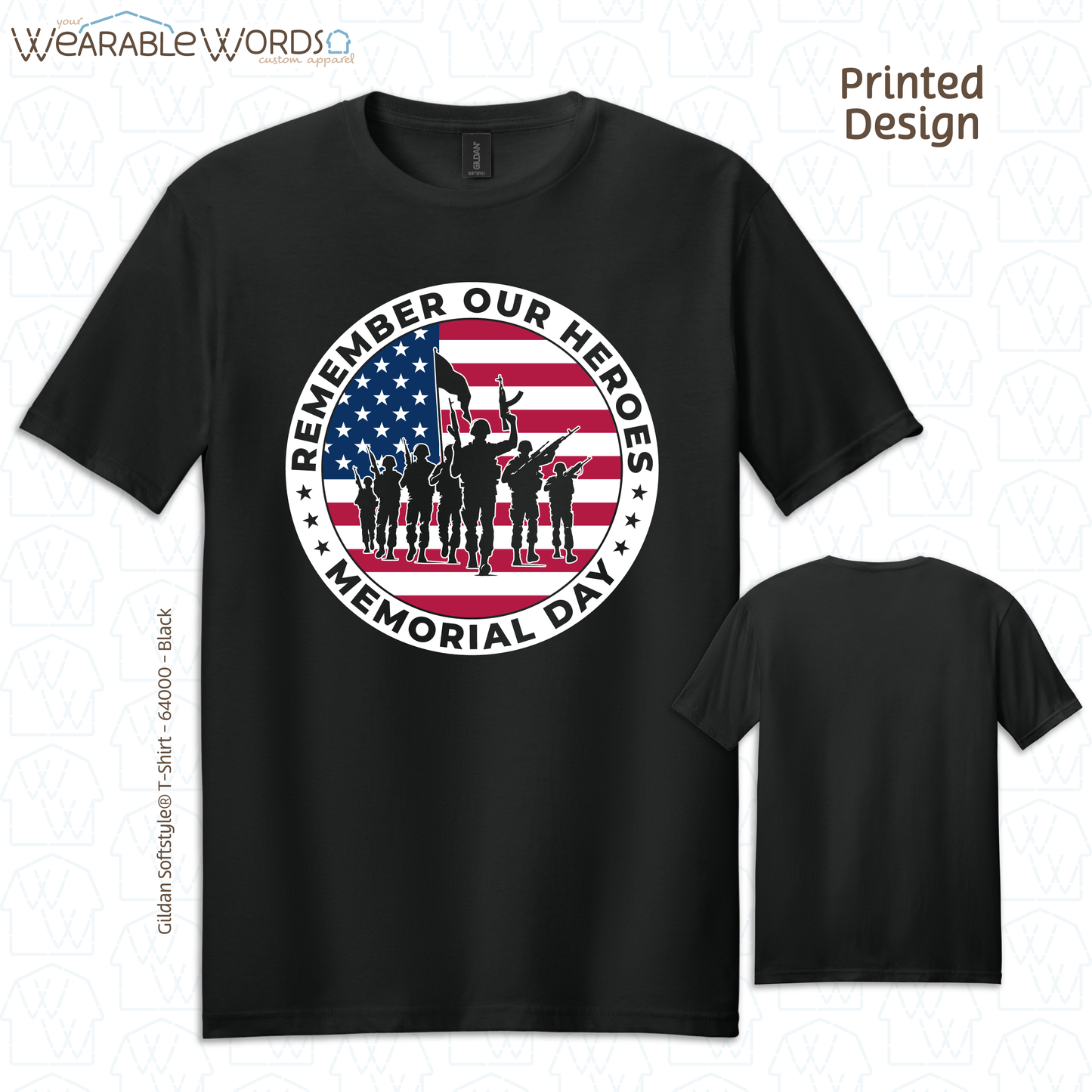 Remember Our Heroes Memorial Day Graphic Tee | American Flag Military Soldiers Circle Print | Unisex T-Shirt