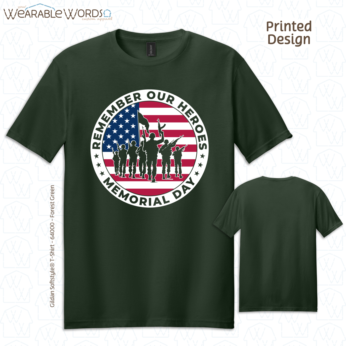 Remember Our Heroes Memorial Day Graphic Tee | American Flag Military Soldiers Circle Print | Unisex T-Shirt