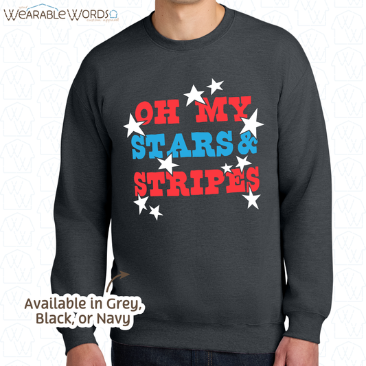 Oh My Stars And Stripes Graphic Crewneck | Fun Red White & Blue Print | Unisex Sweatshirt