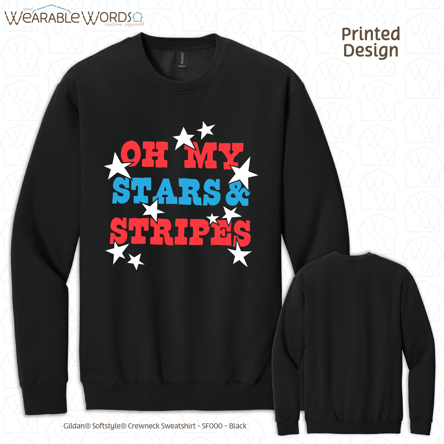 Oh My Stars And Stripes Graphic Crewneck | Fun Red White & Blue Print | Unisex Sweatshirt