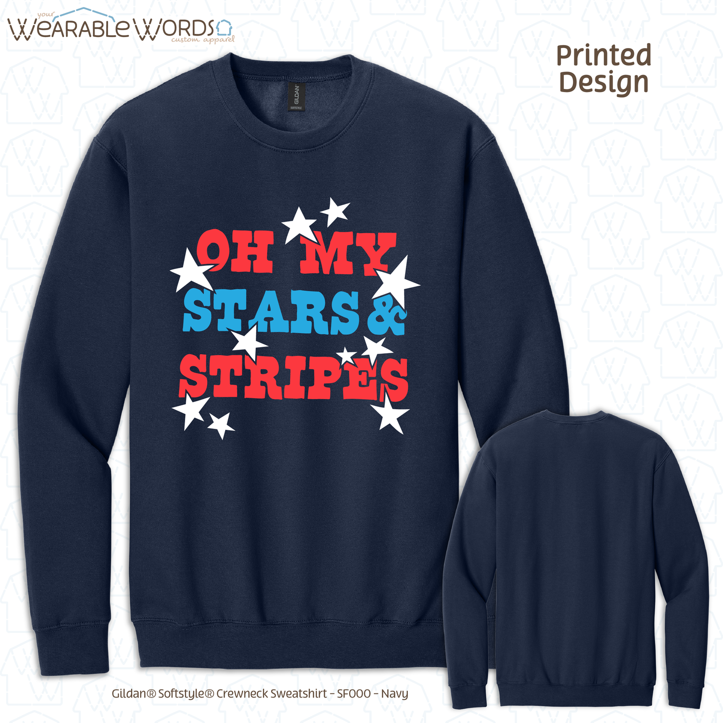 Oh My Stars And Stripes Graphic Crewneck | Fun Red White & Blue Print | Unisex Sweatshirt