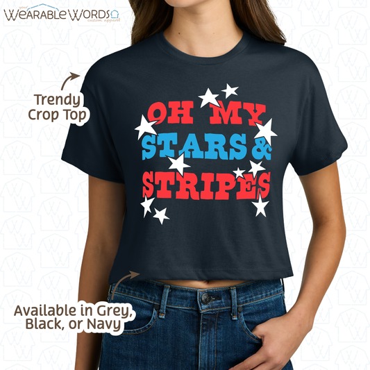Oh My Stars And Stripes Cropped Graphic Tee | Fun Red White & Blue Print | Women's Crop Top