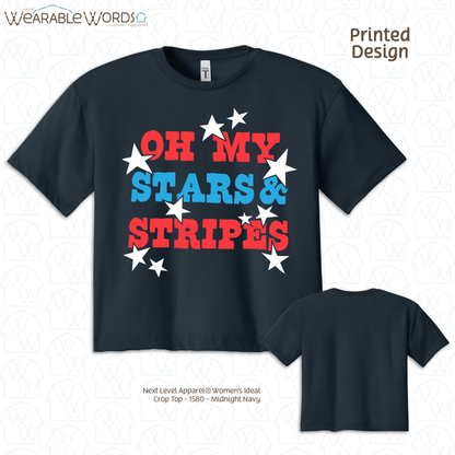Oh My Stars And Stripes Cropped Graphic Tee | Fun Red White & Blue Print | Women's Crop Top