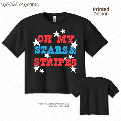 Oh My Stars And Stripes Cropped Graphic Tee | Fun Red White & Blue Print | Women's Crop Top
