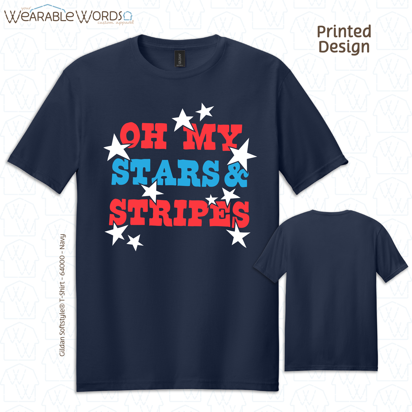 Oh My Stars And Stripes Graphic Tee | Fun Red White & Blue Print | Unisex T-Shirt