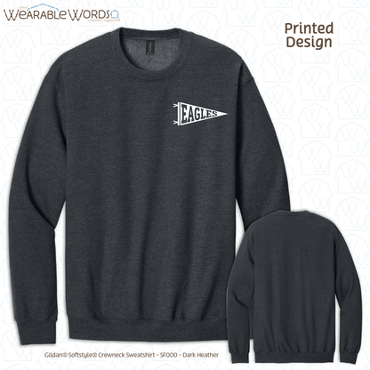 Custom Team Football Pennant Graphic Crewneck | White Varsity Collegiate Sports Print | Unisex Sweatshirt