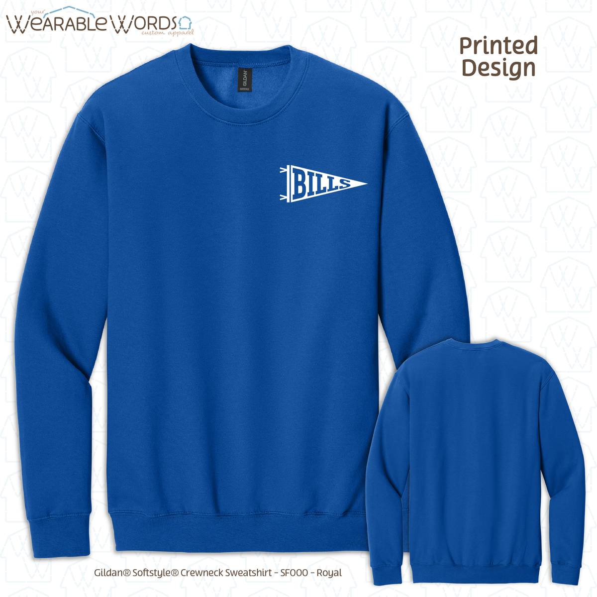 Custom Team Football Pennant Graphic Crewneck | White Varsity Collegiate Sports Print | Unisex Sweatshirt