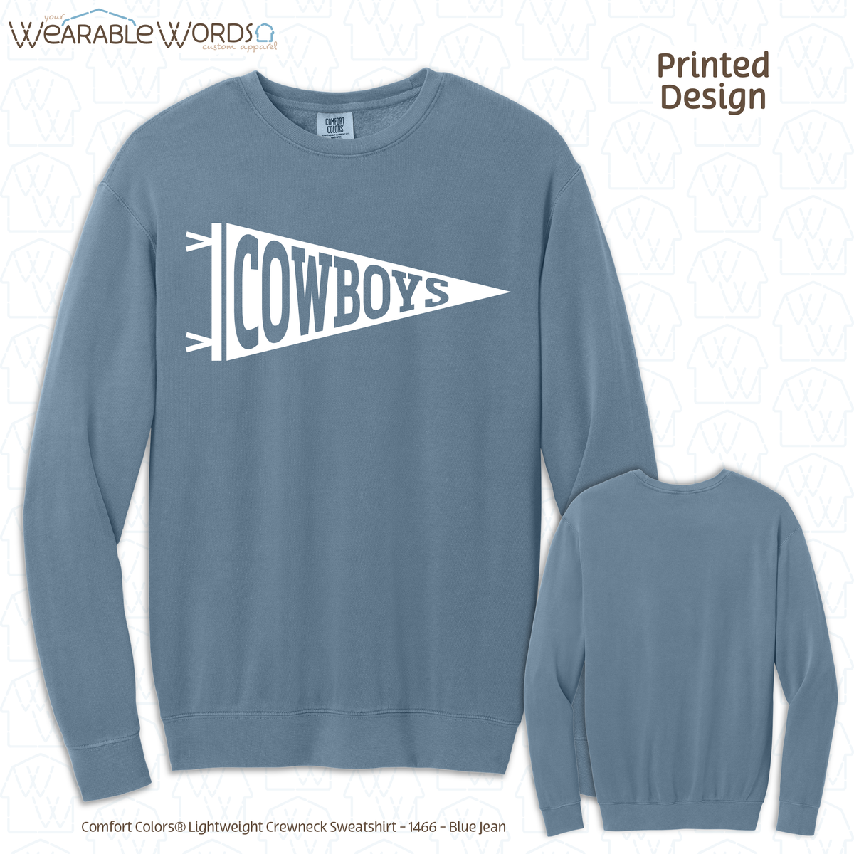 Custom Team Football Pennant Graphic Crewneck | Full White Varsity Collegiate Sports Print | Unisex Sweatshirt