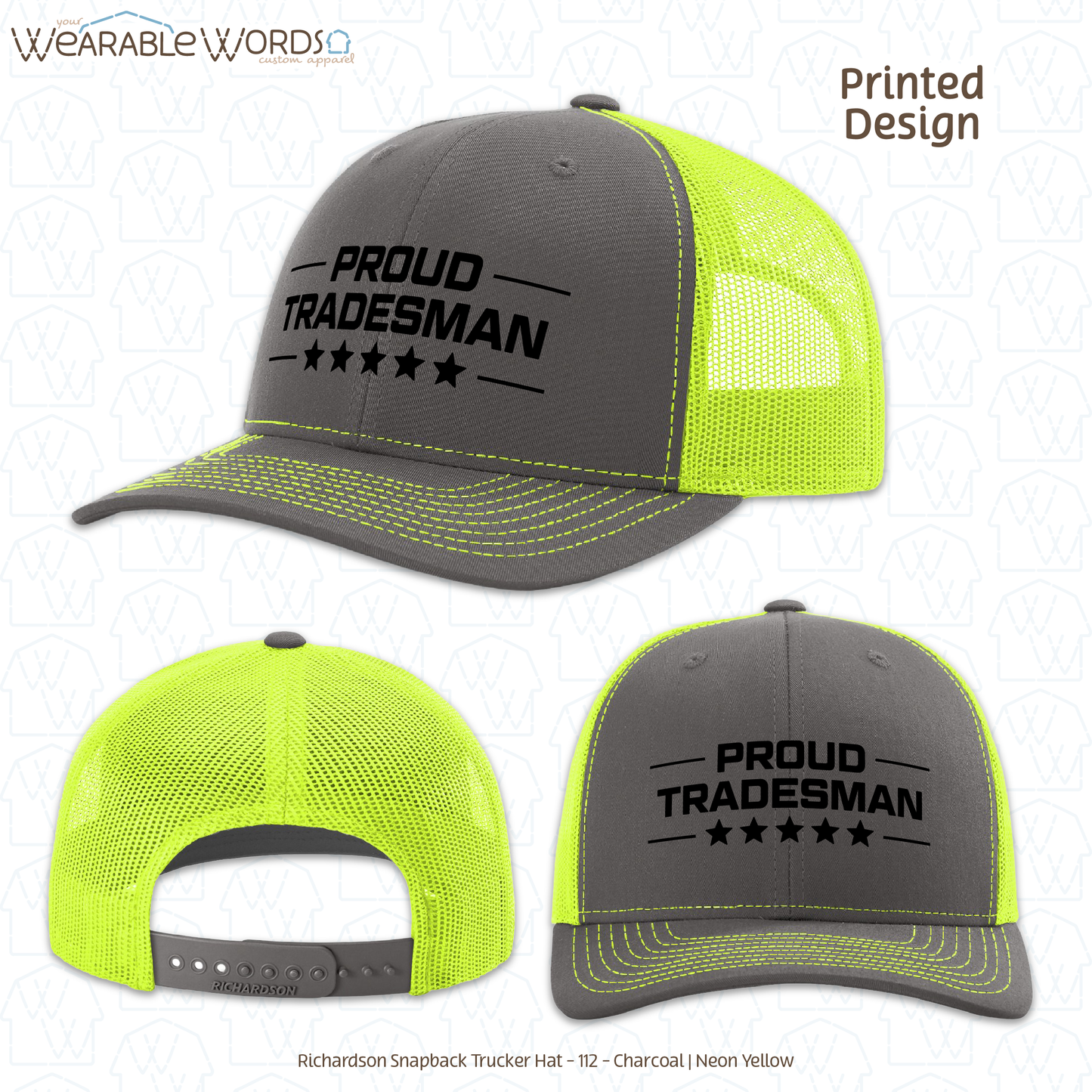Proud Tradesman Graphic Hat | Trades Worker Blue Collar Stars Print | Unisex Mesh Snapback