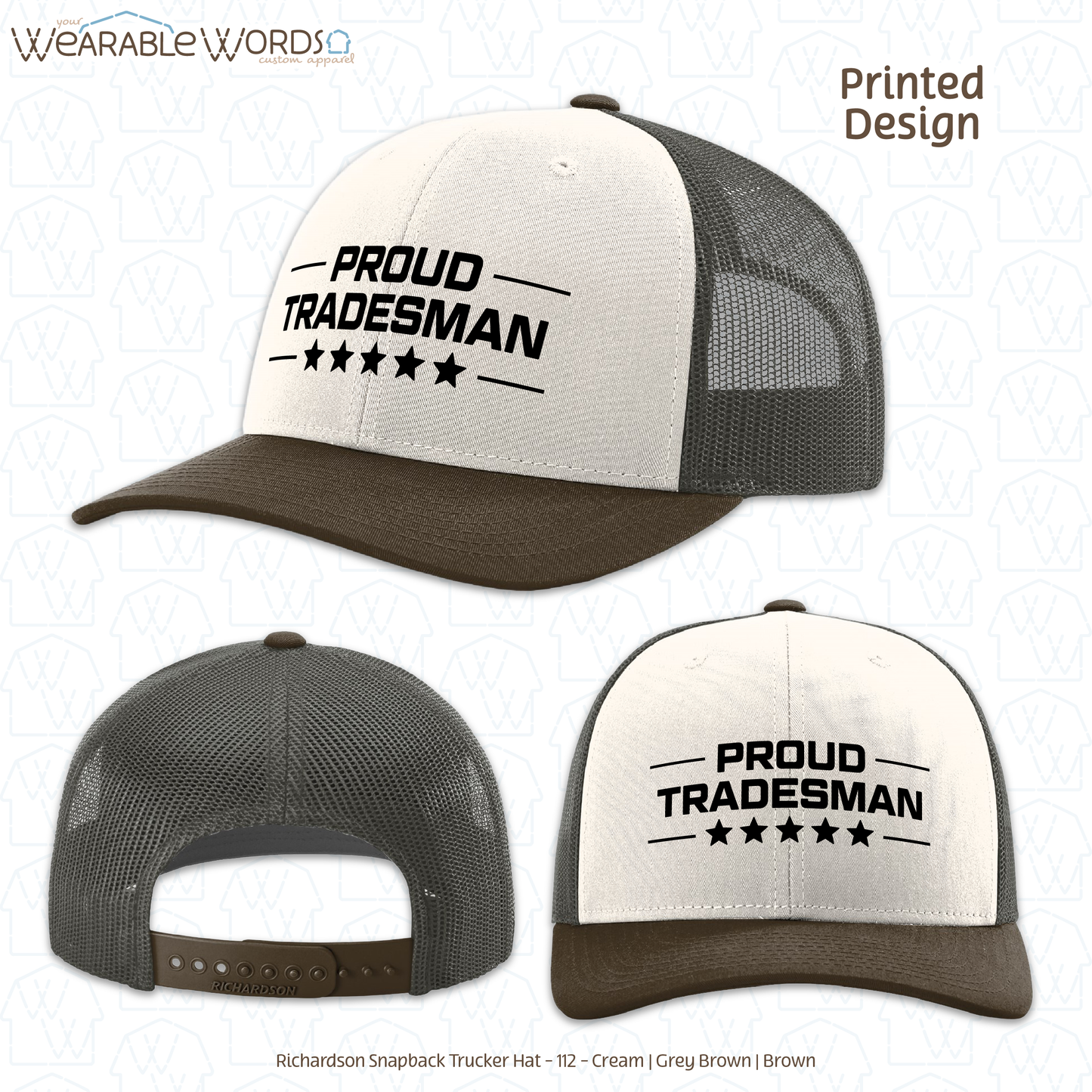 Proud Tradesman Graphic Hat | Trades Worker Blue Collar Stars Print | Unisex Mesh Snapback