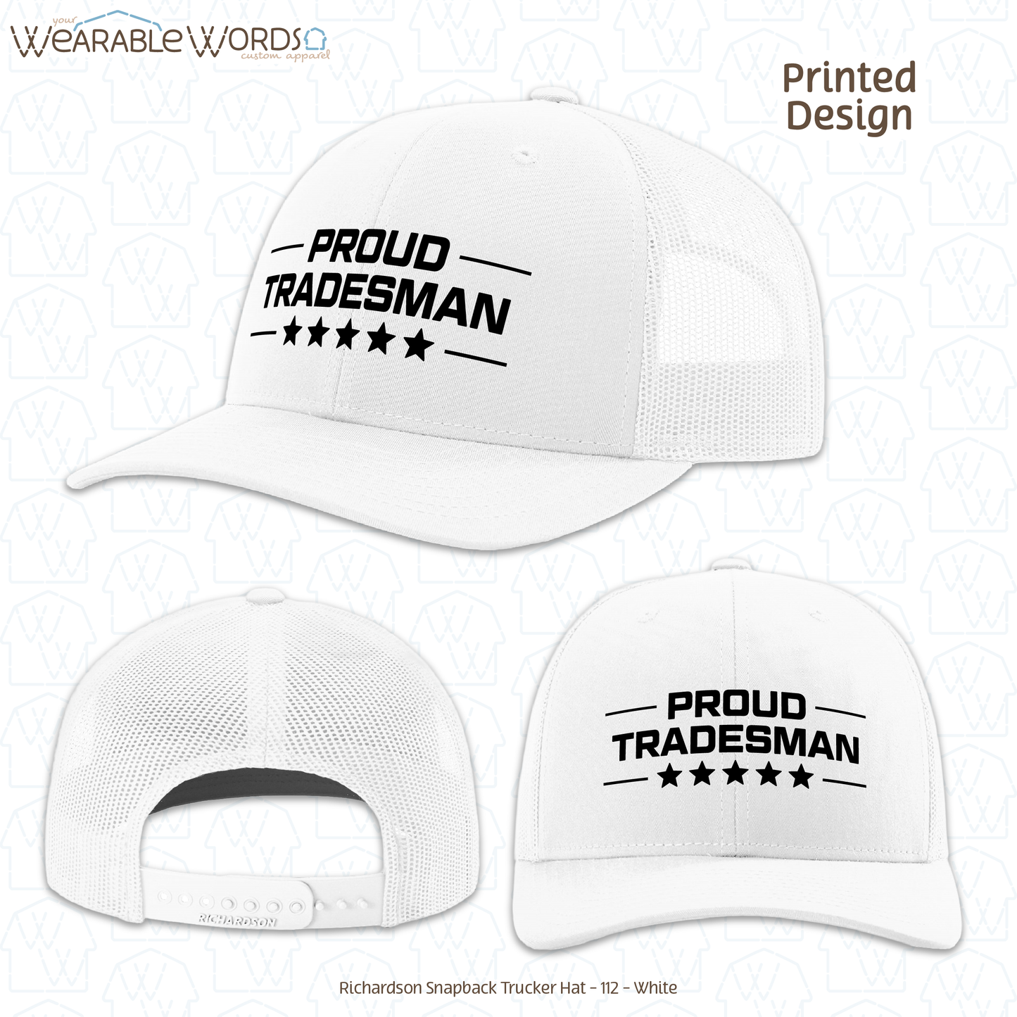 Proud Tradesman Graphic Hat | Trades Worker Blue Collar Stars Print | Unisex Mesh Snapback