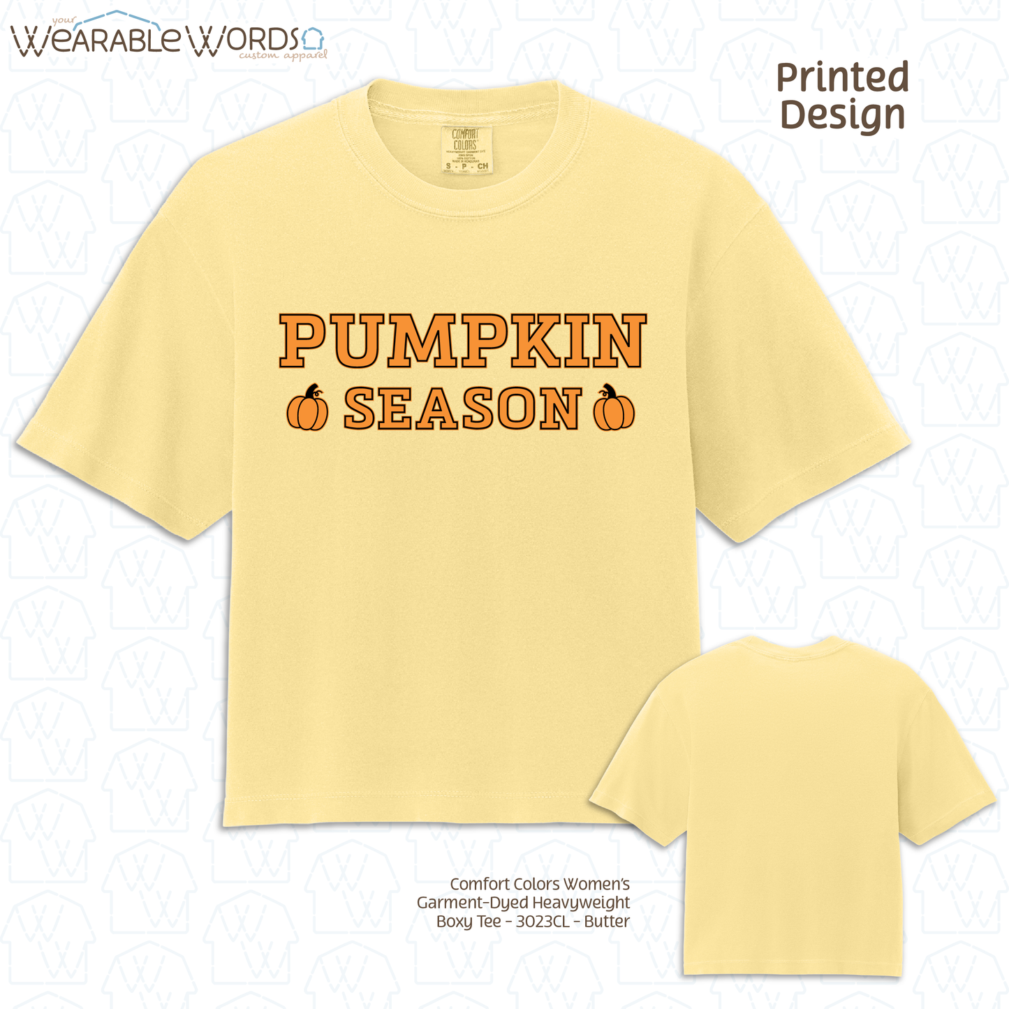 Pumpkin Season Graphic Tee | Orange Black Girly Fall Autumn Print | Women's Boxy T-Shirt