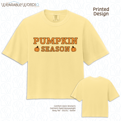 Pumpkin Season Graphic Tee | Orange Black Girly Fall Autumn Print | Women's Boxy T-Shirt