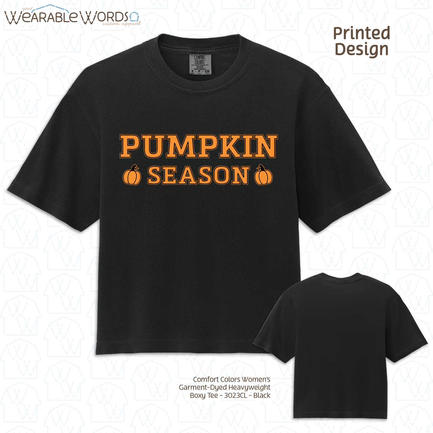 Pumpkin Season Graphic Tee | Orange Black Girly Fall Autumn Print | Women's Boxy T-Shirt