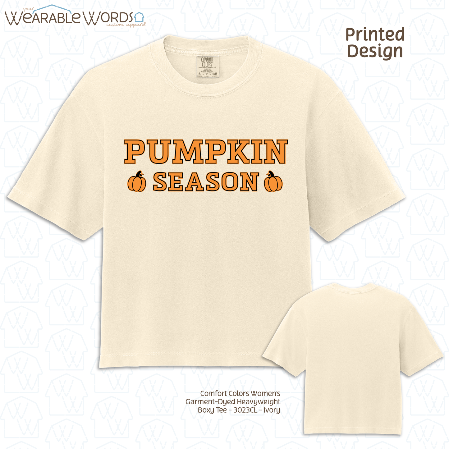 Pumpkin Season Graphic Tee | Orange Black Girly Fall Autumn Print | Women's Boxy T-Shirt