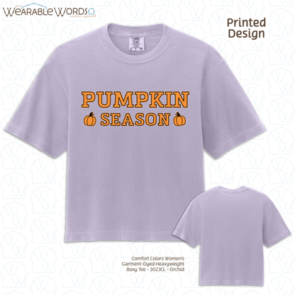 Pumpkin Season Graphic Tee | Orange Black Girly Fall Autumn Print | Women's Boxy T-Shirt
