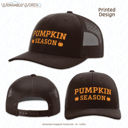 Pumpkin Season Graphic Hat | Orange Black Collegiate Style Fall Autumn Print | Unisex Mesh Snapback