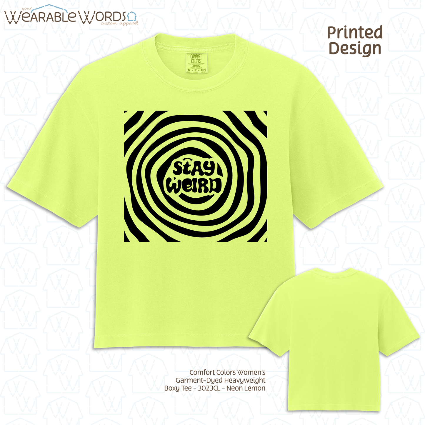 Stay Weird Graphic Tee | Fun Trippy Spiral Print | Women's Boxy T-Shirt