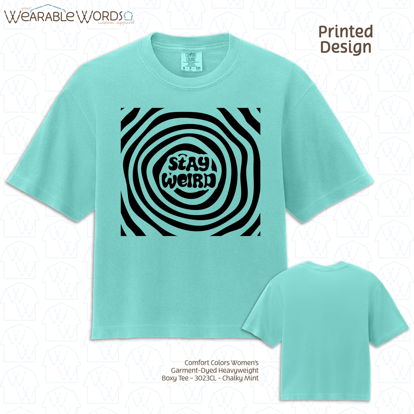 Stay Weird Graphic Tee | Fun Trippy Spiral Print | Women's Boxy T-Shirt