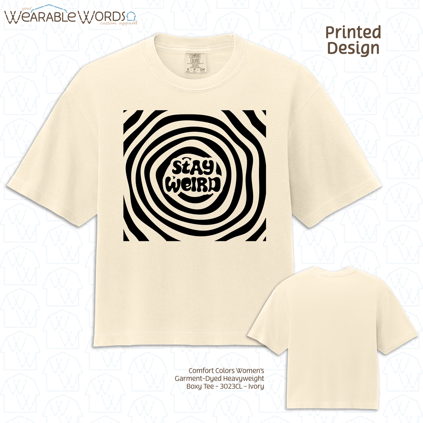 Stay Weird Graphic Tee | Fun Trippy Spiral Print | Women's Boxy T-Shirt