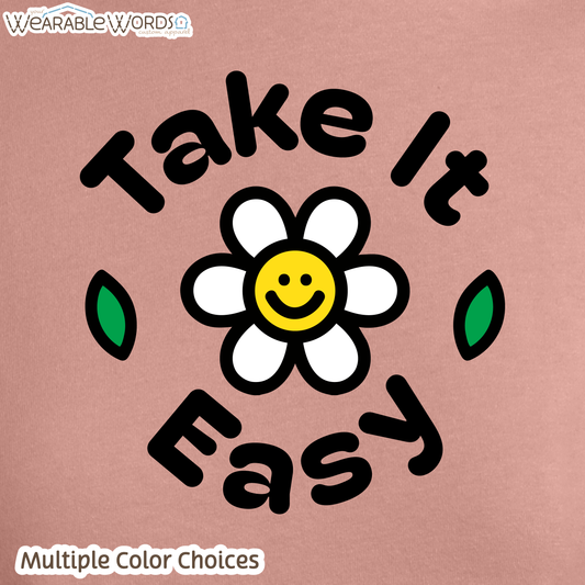 Take It Easy Crop Top | Fun Daisy Print | Blue, White, Tan, or Pink Women's Graphic Tee