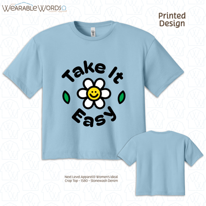 Take It Easy Cropped Graphic Tee | Fun Cute Blocky Daisy Print | Women's Crop Top
