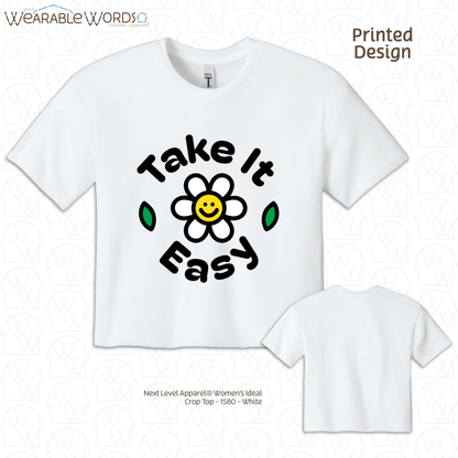 Take It Easy Cropped Graphic Tee | Fun Cute Blocky Daisy Print | Women's Crop Top