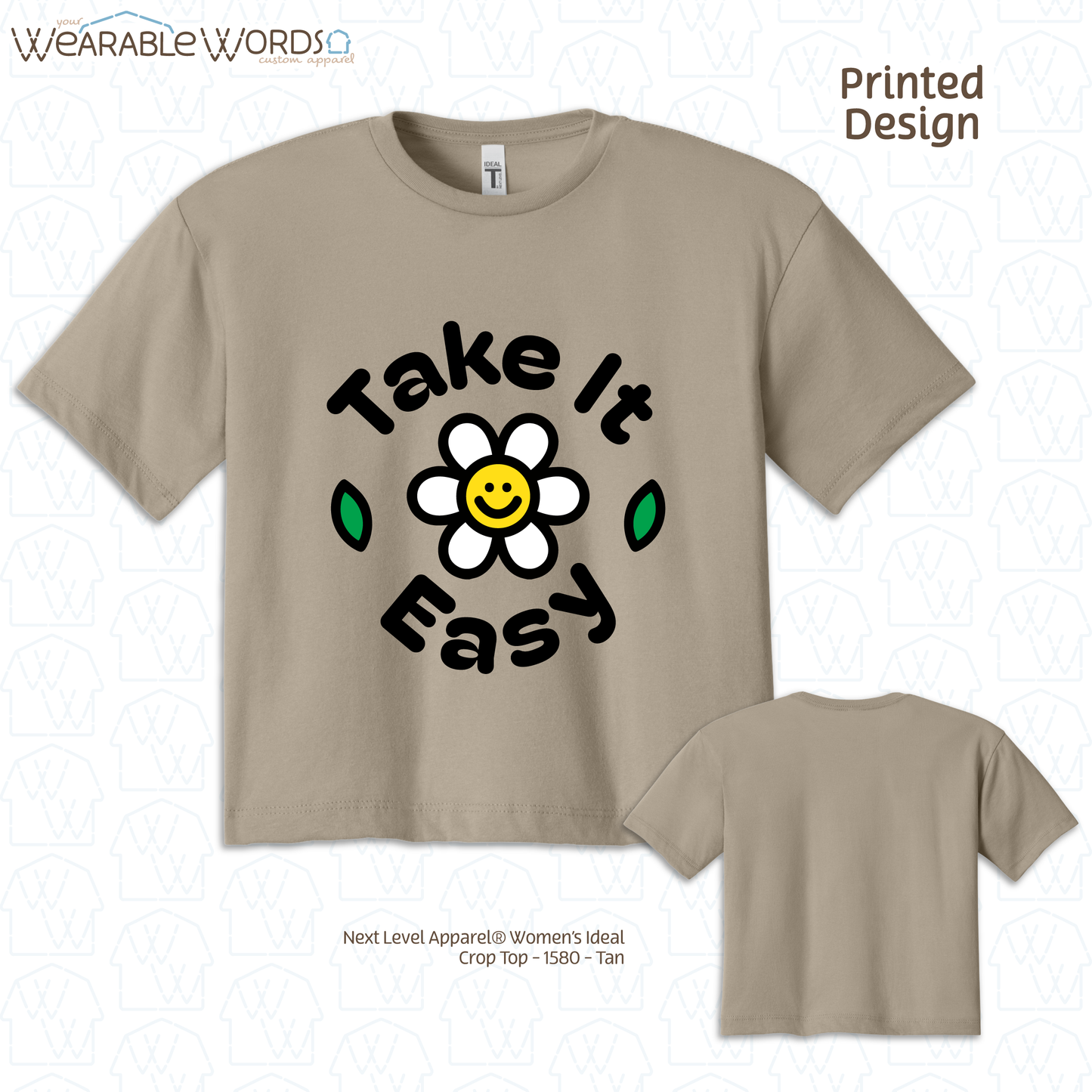 Take It Easy Cropped Graphic Tee | Fun Cute Blocky Daisy Print | Women's Crop Top