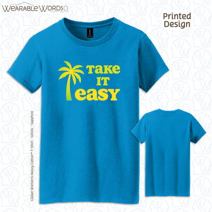 Take It Easy Graphic Tee | Simple Yellow & Green Palm Tree Print | Women's Fitted T-Shirt