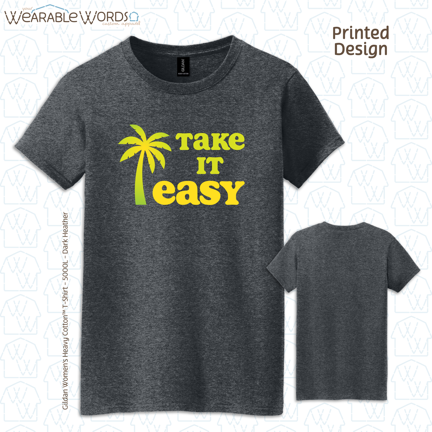 Take It Easy Graphic Tee | Simple Yellow & Green Palm Tree Print | Women's Fitted T-Shirt