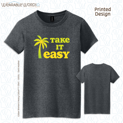 Take It Easy Graphic Tee | Simple Yellow & Green Palm Tree Print | Women's Fitted T-Shirt