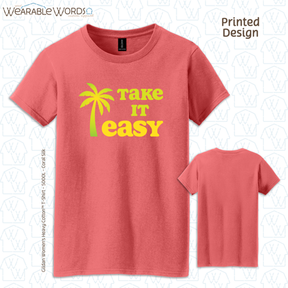 Take It Easy Graphic Tee | Simple Yellow & Green Palm Tree Print | Women's Fitted T-Shirt
