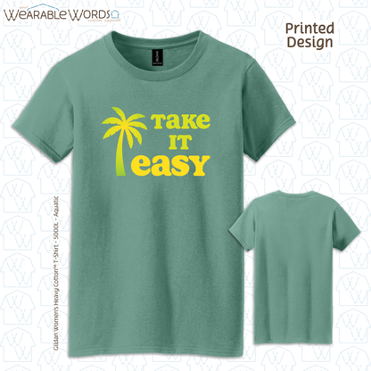 Take It Easy Graphic Tee | Simple Yellow & Green Palm Tree Print | Women's Fitted T-Shirt