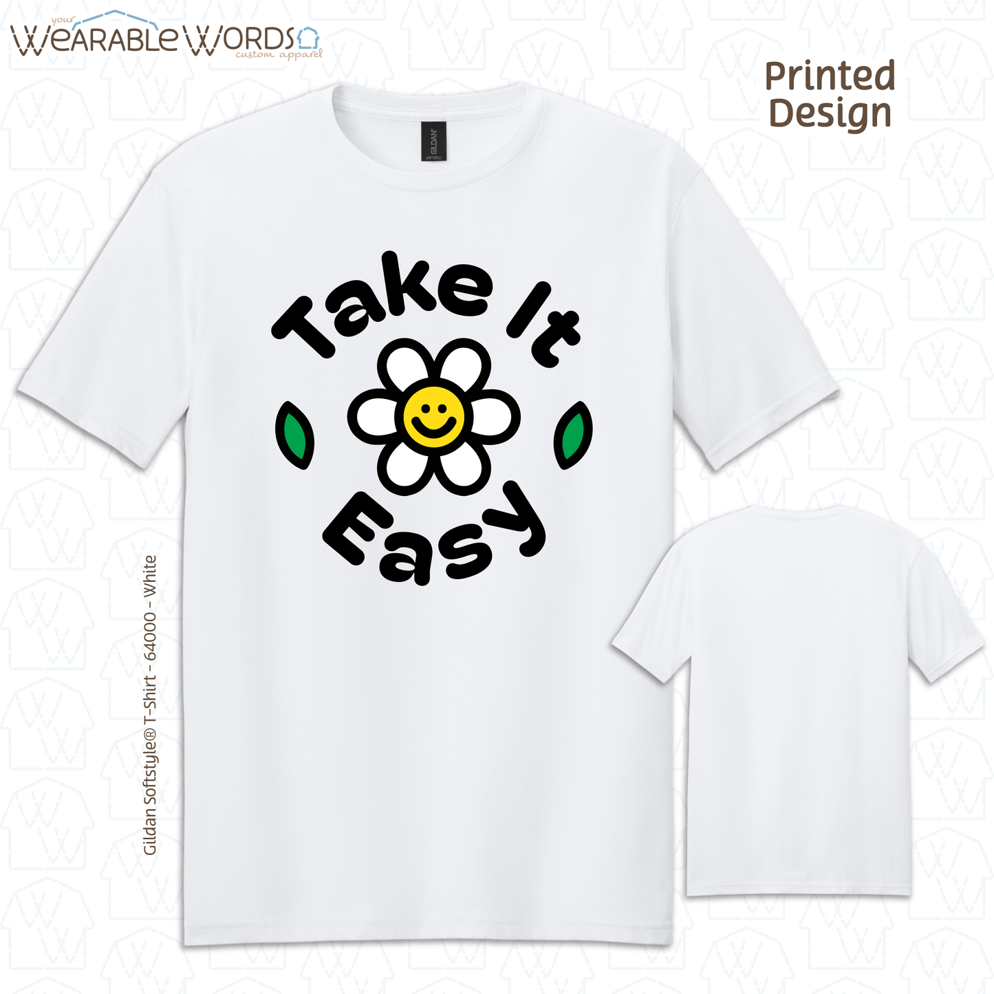 Take It Easy Graphic Tee | Fun Simple Blocky Daisy Print | Unisex T-Shirt