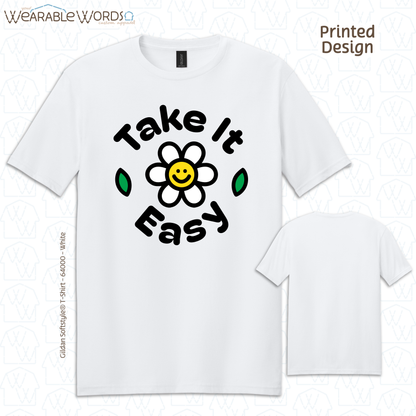 Take It Easy Graphic Tee | Fun Simple Blocky Daisy Print | Unisex T-Shirt