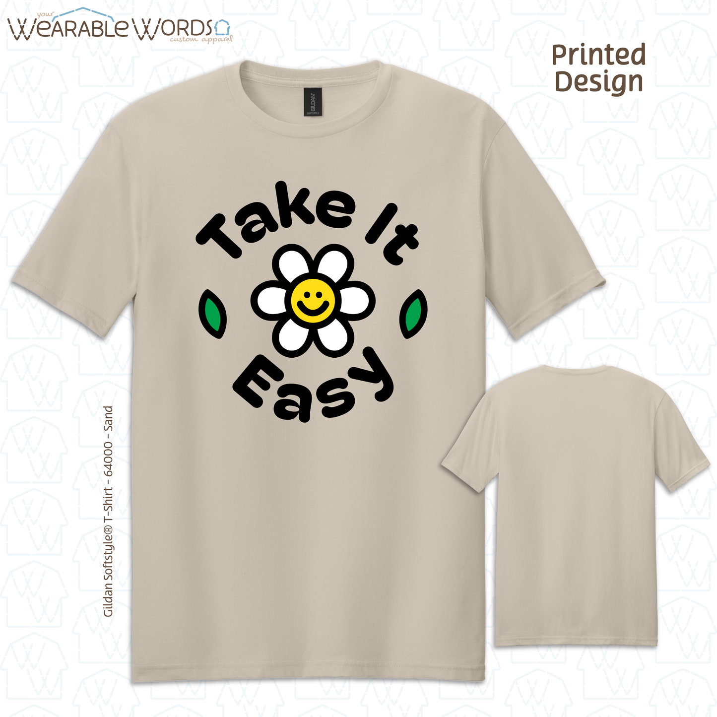 Take It Easy Graphic Tee | Fun Simple Blocky Daisy Print | Unisex T-Shirt